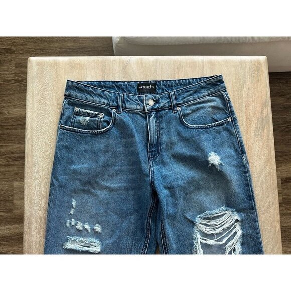 Retrofete Low Rise Chris Jean Distressed in Sea Medium Wash Size 28 - Picture 4 of 12